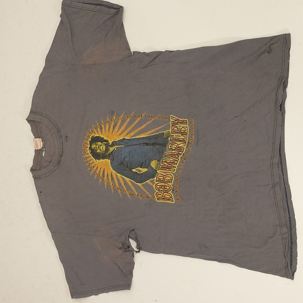 Thrashed Vintage 90s Bob Marley T Shirt Graphic Tee Soft Well Worn Holes Natural